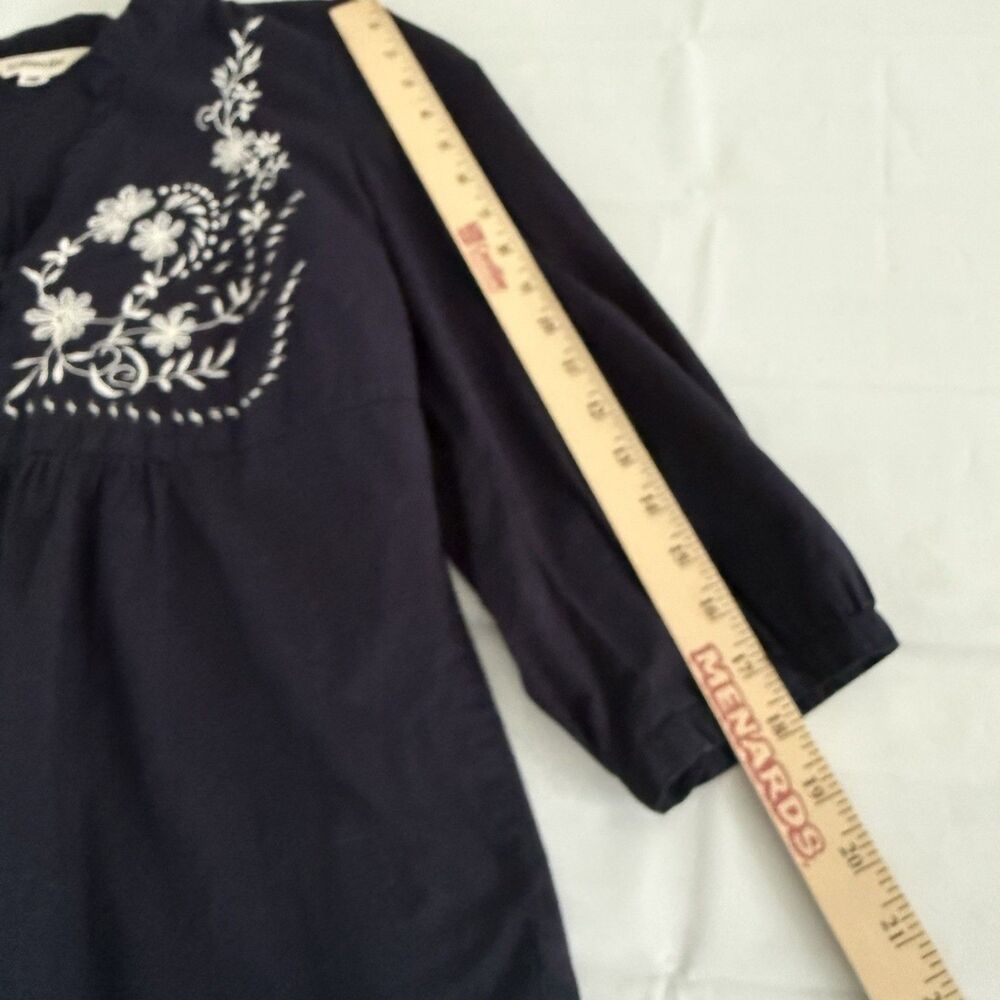 St John's Bay Women's Top L Dk Blue Boho Embroidered Cotton Button Down Peasant - Picture 8 of 9